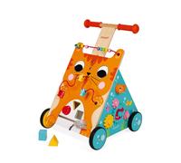 Janod Wooden Activity Baby Walker Cat - Push Along Toy with Brake and Height