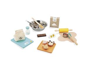 Janod - My Bakery - Pretend Play Kitchen and Doll’s Tea Set Toy - 19 Wooden and Felt Pieces Included - FSC-Certified - Water-Based Paints - 3 Years +, J06618