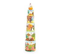 Janod - My First Pyramid - Farm Animals - Early-Learning Toy - 5 Stacking Cubes + 1 Wooden Hen - Develops Dexterity and Imagination - 12 Months +, J03310