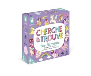 Janod - My First Search and Find - Educational Game - Thinking game on the theme of unicorns - Board game for ages 3 and up with wooden cards and accessories - Logic and observation