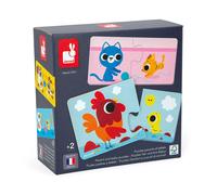 Janod - Parent and Baby Animals Puzzle - 12 Cardboard 2-Piece Puzzles - Educational Game - Fine Motor Skills and Concentration - FSC Product and Vegetable Inks - Made in France - Ages 2 + - J02637