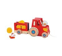 Janod - Pull-Along Tractor - Early-Learning Toy - 1 Children’s Tractor + 6 Accessories - Silent Wheels - Develops Motor Skills - FSC Wood Toy - 12 Months +, J03317