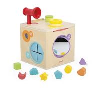 Janod, Sensory Activity Box, 8 Activities, 18 Months+ | Smell, Hearing, Touch and Sight, 8 Cubes, Megaphone, Kaleidoscope, Removable Box and Activity Guide