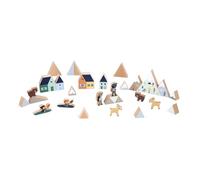 Janod - Set of 34 Solid Wood Cubes - Snowy Mountain Theme - Ideal Complement to Car Mats - Construction Toy - Develops the imagination - FSC Wooden Toy - From 2 Years - J05947