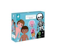 Janod - Set Of 4 Giant Puzzles to Discover The Human Body - 50, 75 and 100 Pieces - Educational Cards - 12 Languages - Educational Puzzles - from 5 Years Old, J02681, Weiß