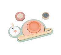 Janod - Sweet Cocoon Stackable Sensory Snail - 6x FSC Wood Stackable Pieces - 4 Sensory Blocks - Early-Learning Game - Develops Fine Motor Skills & Touch - 12 Months +, J04052