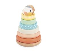 Janod - Stackable Wooden Culbuto Bird - Wooden Early Learning Toy - 7 Pieces to Stack - Stacking Tower - Moving Base - Baby Toy From 1 year - J05145