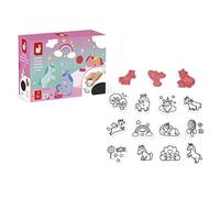Janod - Stampinoo Unicorn Set - 15 Foam Stamps and 1 Ink Pad Suitable for Small Hands - Children’s Arts & Crafts - Fine Motor Skills and Creativity - 3 Years + - J07722