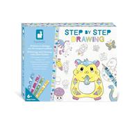Janod - Step by Step Drawing - Learn to draw - 20 Models + Glitter Felt Pens - Learning Game - Learning to draw and concentrate - From age 6 - J09157
