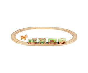 Janod - Story Farm Train - Wooden Circuit & Train - Cow Figurine Included - Early-Learning Toy - Fine Motor Skills - FSC-Certified - Water-Based Paints - 3 Years +, J04630