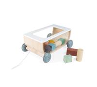 Janod Sweet Cocoon Wooden Pull Along Cart 17 Cubes Toddler Construction Toy 18m+