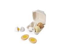 Janod - Box of 4 Wooden Eggs - Pretend Play Kitchen Toy or Doll’s Tea Set - 4 Different Opening Systems - Water-Based Paint - Ages 3 Years + - J06593