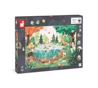 Janod - The Pond Magnetic Puzzle - 70 FSC Wood Magnets - 1 Informational Poster - Educational Game - Flora & Fauna - WWF Collab - 5 Years +, J08647