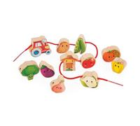 Janod - Threading Beads - Vegetable Garden Theme - Early-Learning Toy - 11 Wooden Beads + 2 Cords for Kids - Develops Dexterity - FSC Wood Toy - 24 Months +, J03313