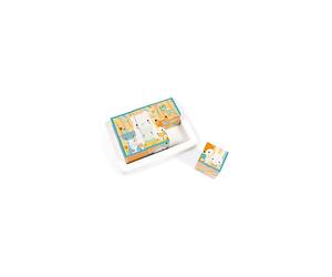 Janod - Tray Of 6 Solid Wood Cubes for Baby - Pure Collection - Early Years and Early Years Toy - Teaches Fine Motor Skills - Water-Based Paint -