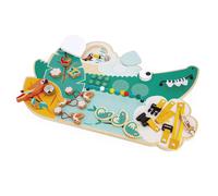 Janod - Busy Board Croco - Activity Board - Jungle Animals Theme - 14 Activities - Childrens Toy for Boys & Girls - Fine Motor Skills - FSCTM Wooden Toy - From 18 Months - J08280