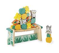 Janod - Tropik Tropical Balance Game - Wooden Toy - 1 Bridge to Construct and 15 Stackable Pieces - Educational Toy: Fine Motor Skills - FSC-Certified - Water-Based Paint - 2 Years + - J08271