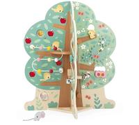 Janod - Wooden Baby Educational Tree 20 Activities - Tree Shape with Smelling Apple Smell - Gears, Loopings, Mazes, Descenders and More - Develops Fine Motor Skills - From 1 year old