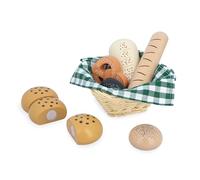 Janod - Wooden Bakery Basket - Viennoiseries Basket - 6 Realistic Dinette Accessories - Ideal Complement to a Child's Kitchen - Develops Imagination - From 3 years - J06645