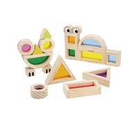 Janod - Wooden Building Blocks - Sensory Awakening Game - 18 Blocks and 6 Model Cards - Learning Shapes and Colours - Developing Fine Motor Skills - Wooden Toy - From 12 Months - J05306