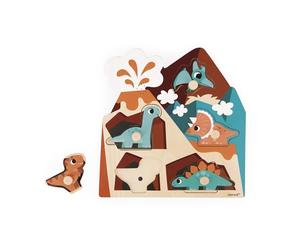 Janod - Wooden Dino Sound Puzzle - 5 Pieces that Trigger Dinosaur Sounds - Develops Motor Skills and Hearing - Ages 18 months and up