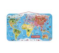 Janod - Wooden Magnetic World Map Puzzle - 92 Magnetic Pieces - 70 x 43 cm - French Version - Educational game from 7 years old, J05500 Metallic Silver
