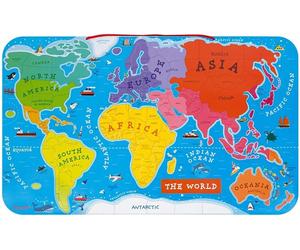 Janod Wooden Magnetic World Map Puzzle 92 Pieces Kids Educational Toy Game