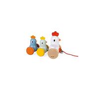 Janod - Wooden Pull Along Hen and Chicks - Pull Along Toy - Early Learning and Early Years Toys - Silent Wheels - Learning Motor Skills and Imagination - Fsc Certified - from 18 Months, J08259