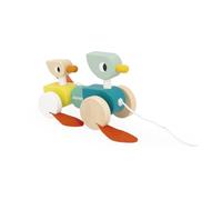 Janod - Wooden Push-Along Ducks - Faux Leather Feet for Sound Effect + 50 cm String - Pull-Along Toy - Early Learning and First Age Toys - Motor Skills and Imagination Development - From 12 months