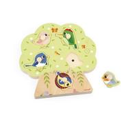 Janod - Wooden Sound Puzzle Birds - 5 Pieces that Trigger Bird Sounds - Develops Motor Skills and Hearing - Ages 18 months and up