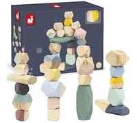 Janod - Wooden Stacking Stones - Sweet Cocoon Collection - Early-Learning Toy, water-based paint - Stacking Toy - Fine Motor Skills Learning and Concentration - From 2 years old, J04401