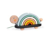 Janod - Wooden Sweet Cocoon Rainbow Turtle - Original Early Learning Game, 6 Stackable Arcs Of Circles - 1st Learnings - Turtle to Pull - Wooden Toy, Water Based Paint - from 18 Months Old, J04405