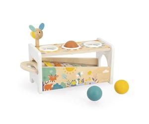 Janod - Wooden Taptap Xylo - 2-in-1 Baby Early Learning Toy with Taptap + Xylophone - Includes Hammer + 3 Balls - Develops Fine Motor Skills - FSC Wooden Toy - From 12 Months