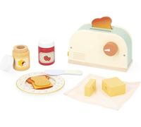 Janod - Wooden Toaster for Children - Imitation Breakfast Game - 10 Accessories Included - With Jumping Toast - Develops Imagination - From 3 years - J06636