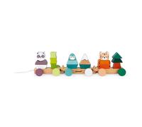 Janod - Wooden Train - La Balade Des Animaux - Wooden Activity Toy - to Develop Fine Motor Skills, Learn COLOR_NAMEs - Water Based Paint