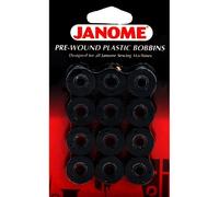 Janome 12 Pack Pre-Wound Plastic Bobbins Black Thread
