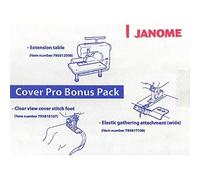 Janome CoverPro Bonus Pack for 1000CPX / 2000CPX - Cover Pro Extension Table, Clear View Cover Stitch Foot, Elastic Gathering Attachment (Wide)