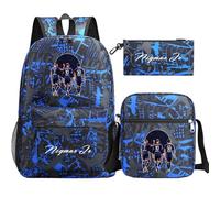 JanQio Teen Football Star Classic Backpack 3pcs Set Student Schoolbag+Shoulder Bag+Pencil Case Lightweight Rucksack for Kids
