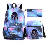 JanQio Teen Football Star Classic Backpack 3pcs Set Student Schoolbag+Shoulder Bag+Pencil Case Lightweight Rucksack for Kids
