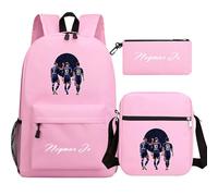 JanQio Teen Football Star Classic Backpack 3pcs Set Student Schoolbag+Shoulder Bag+Pencil Case Lightweight Rucksack for Kids