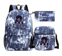 JanQio Teen Football Star Classic Backpack 3pcs Set Student Schoolbag+Shoulder Bag+Pencil Case Lightweight Rucksack for Kids