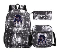 JanQio Teen Football Star Classic Backpack 3pcs Set Student Schoolbag+Shoulder Bag+Pencil Case Lightweight Rucksack for Kids