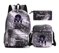 JanQio Teen Football Star Classic Backpack 3pcs Set Student Schoolbag+Shoulder Bag+Pencil Case Lightweight Rucksack for Kids