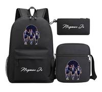 JanQio Teen Football Star Classic Backpack 3pcs Set Student Schoolbag+Shoulder Bag+Pencil Case Lightweight Rucksack for Kids