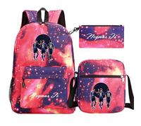 JanQio Teen Football Star Classic Backpack 3pcs Set Student Schoolbag+Shoulder Bag+Pencil Case Lightweight Rucksack for Kids