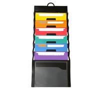 Janrax A4 6 Pocket Cascading Wall Organiser - Colour Coded Hanging File Folder with Retractable Handle, Durable PVC, Ideal for Home and Office Use