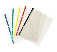 Janrax A4 Plastic Wallets Pack of 25, Clear Punched Pockets with Assorted Coloured Reinforced Strips, A4 Sheet Protectors & Polypropylene Document Sleeves for Ring Binder Filing