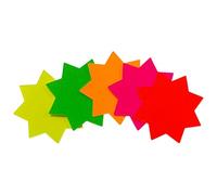 Janrax Pack of 100 Assorted Coloured Neon Fluorescent Stars 42mm, Starburst Paper Shapes for Price Signs, Labels, Classroom Displays, Notices & Crafts