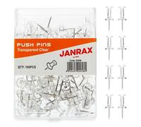 Janrax Pack of 100 Clear Push Pins Transparent Cork Board Push Pin Tub