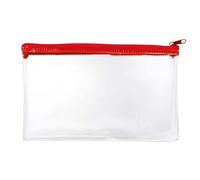 Janrax Pack of 12 Coloured Zip Clear Exam Pencil Cases (Red, 8x5)